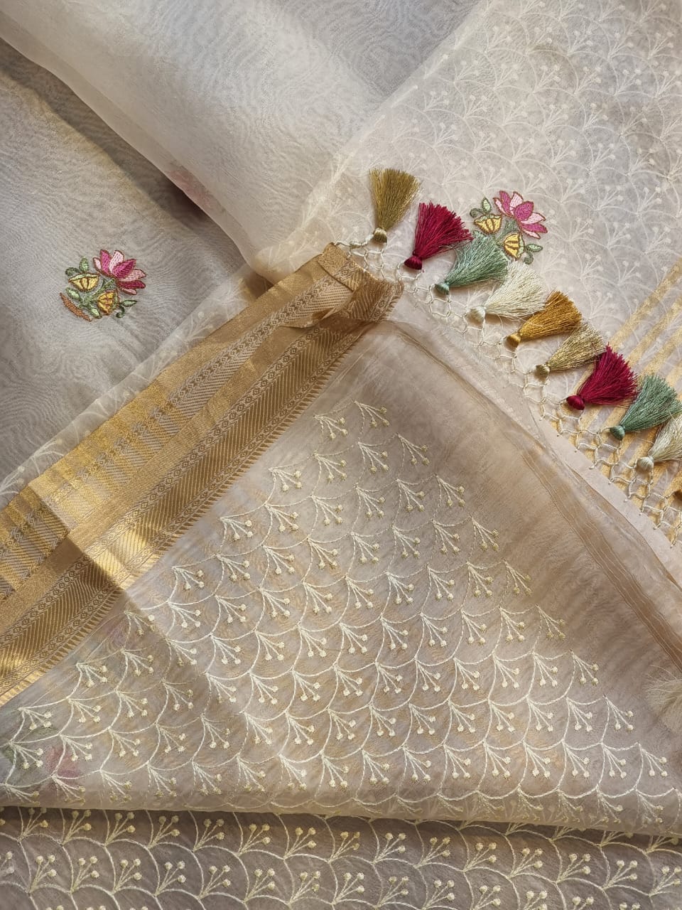Pure Organza Silk PICHWAI Embroidery Work saree