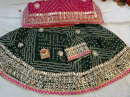 Bandhni lehengas in gota patti