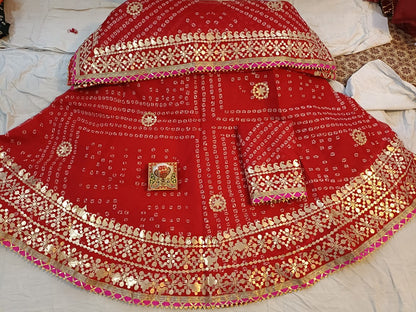 Bandhni lehengas in gota patti