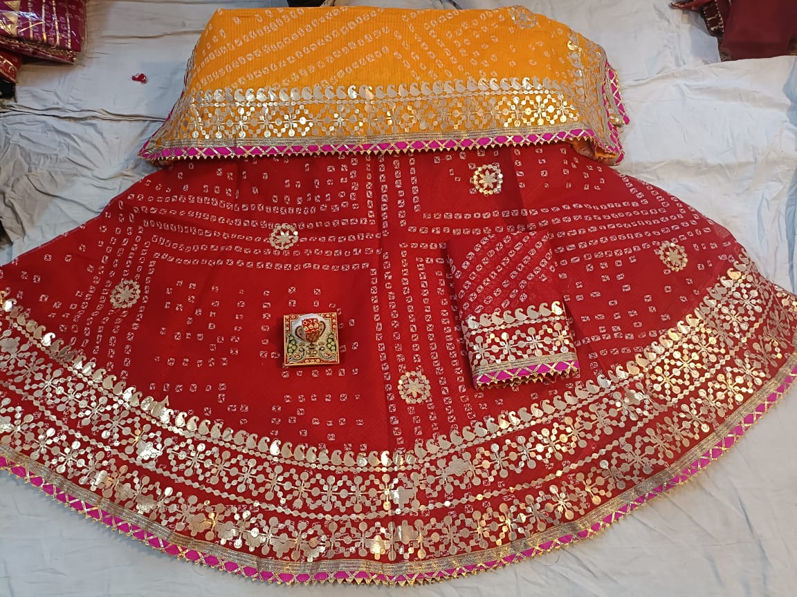 Bandhni lehengas in gota patti