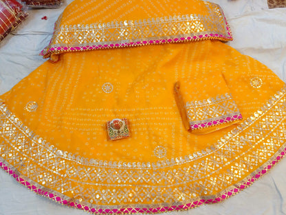 Bandhni lehengas in gota patti