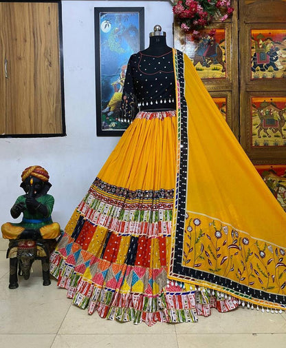 Printed silk lehengas