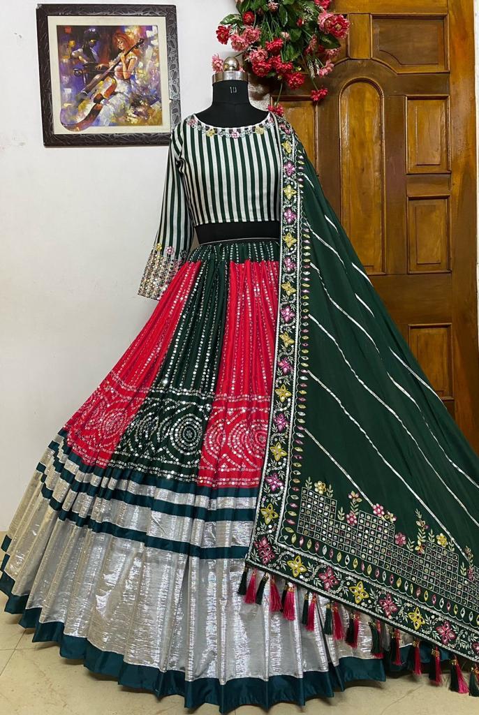 Printed silk lehengas