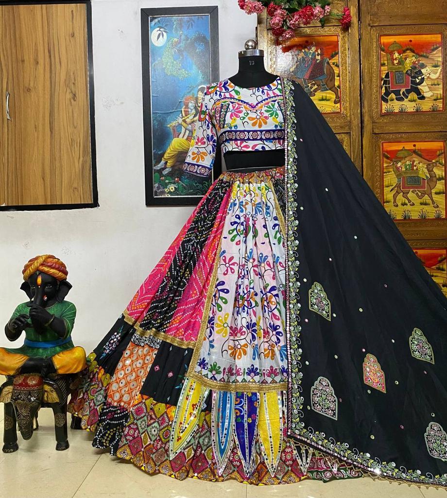 Printed silk lehengas