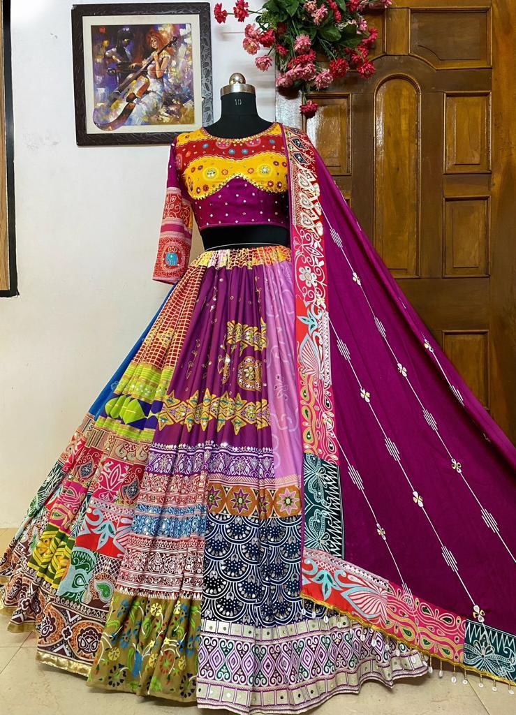 Printed silk lehengas