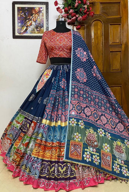 Printed silk lehengas