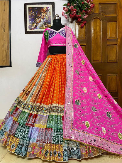 Printed silk lehengas