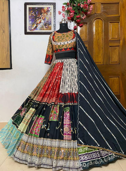 Printed silk lehengas