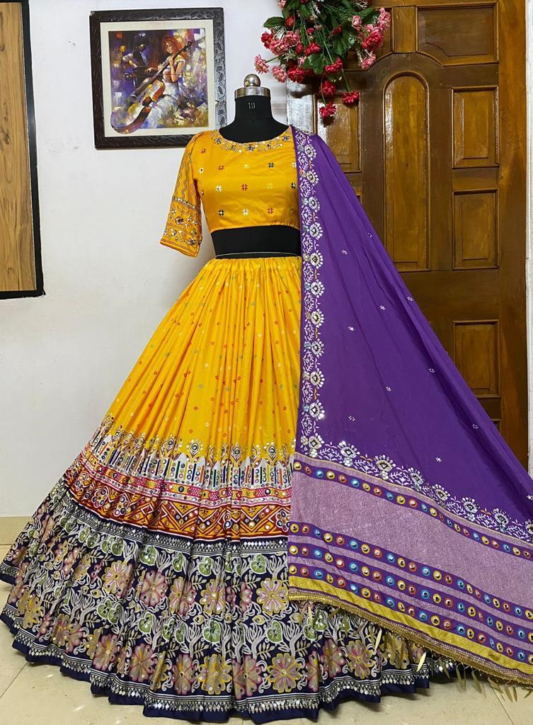 Printed silk lehengas