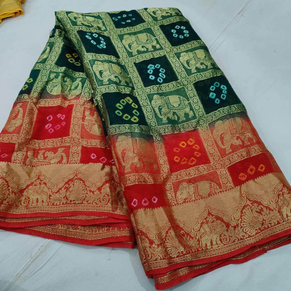 Bandhni Ghadchola dual colour saree