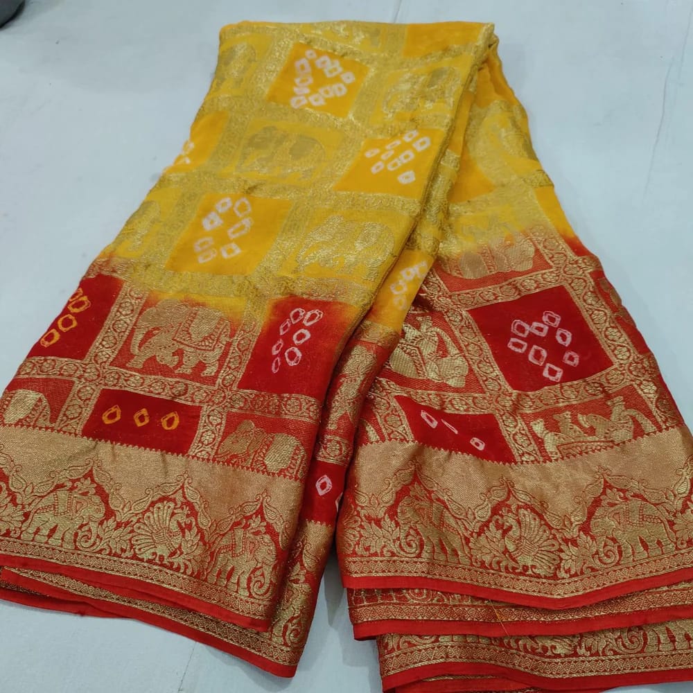 Bandhni Ghadchola dual colour saree