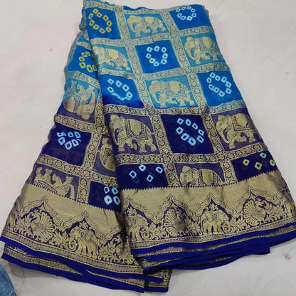 Bandhni Ghadchola dual colour saree