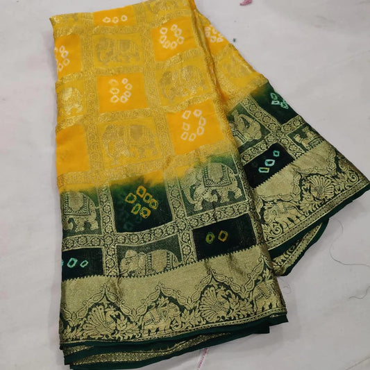 Bandhni Ghadchola dual colour saree