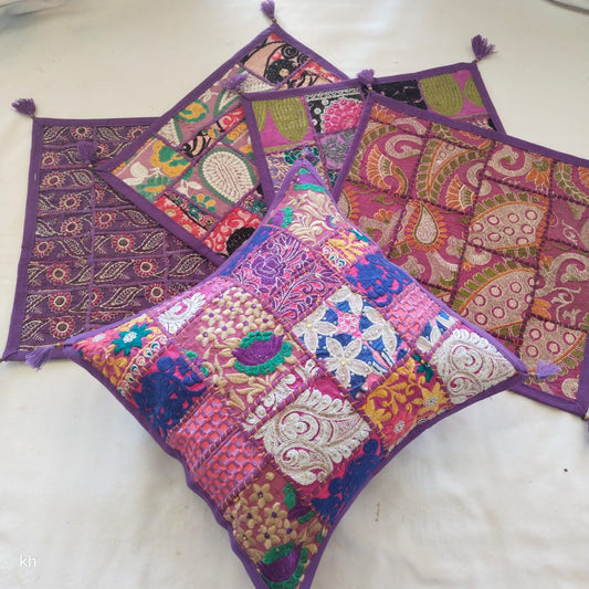 Padmavati| handmade vintage style kambadiya work cushion covers in MediumPurple color