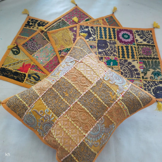 Chandra | handmade vintage style kambadiya work cushion covers in Peachpuff color