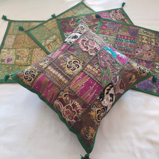 Durga | handmade vintage style kambadiya work cushion covers in MediumaQuamarine color