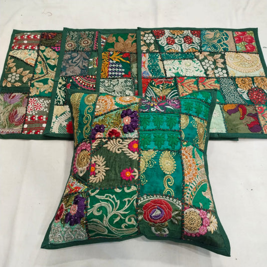 Jiya  | handmade vintage style kambadiya work cushion covers in Teal color