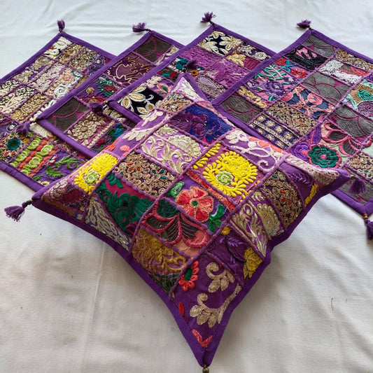 Devi | handmade vintage style kambadiya work cushion covers in Darkviolet color