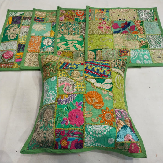 Bhumi  | handmade vintage style kambadiya work cushion covers in Lightseagreen color