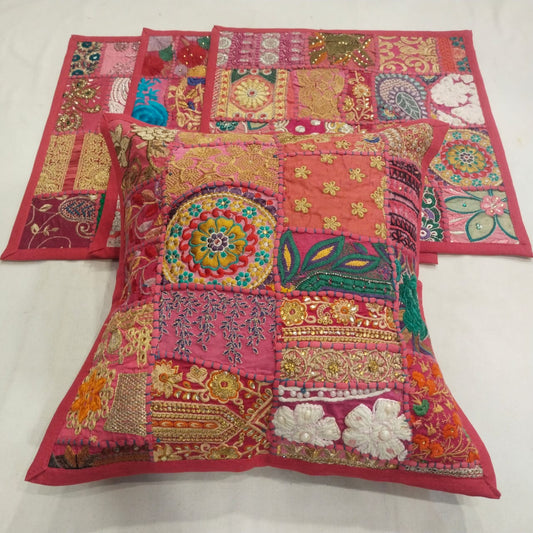 Keya  | handmade vintage style kambadiya work cushion covers in Pink color