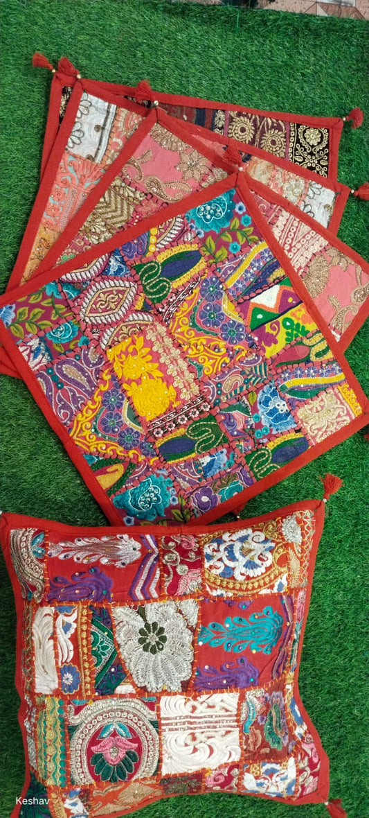 Ananta  | handmade vintage style kambadiya work cushion covers in Lightcoral color