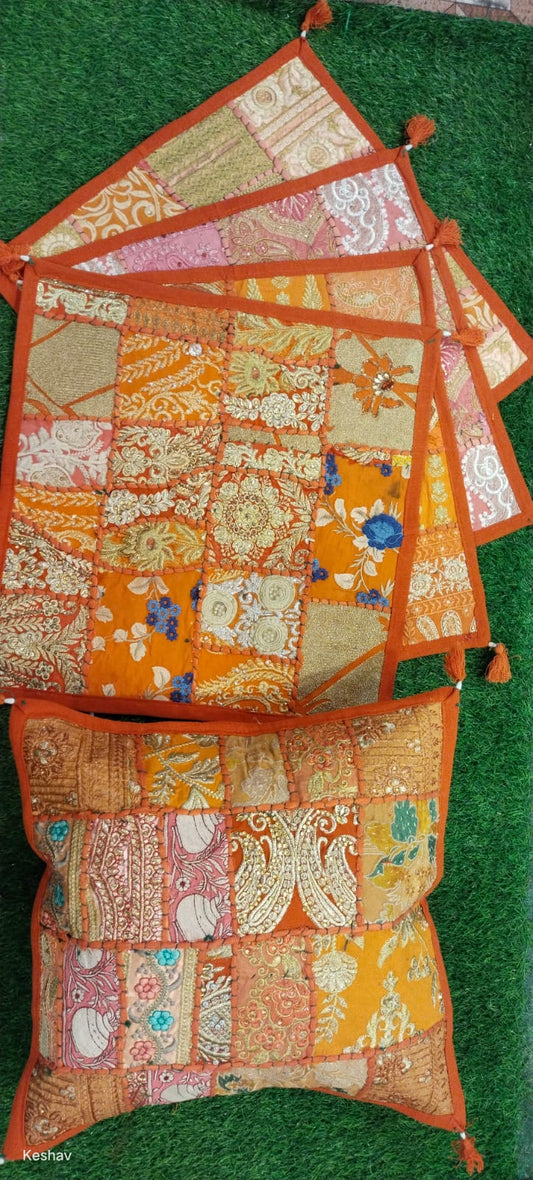 Mitra | handmade vintage style kambadiya work cushion covers in Orange color