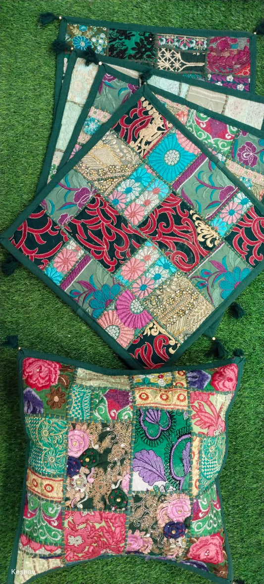 Valli | handmade vintage style kambadiya work cushion covers in Darkcyan color