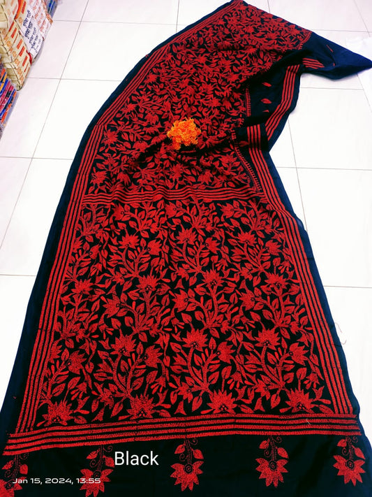 Jaya | Kantha Sarees On Bengalore Silk in Black Color