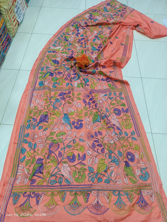 Imara | Kantha Sarees On Bangalore Silk in Lightpink Color