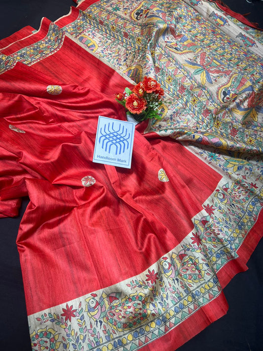 Ridhi | Semi Tussar Silk With Digital Handloom Print And Contract  Blouse
