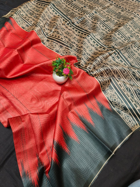 Anaya | Semi Tussar Silk With Digital Handloom Print And Contract  Blouse