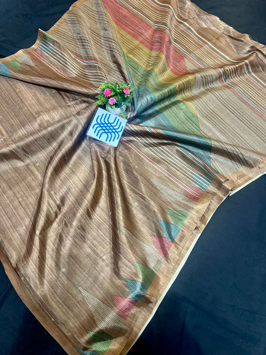 Mehar | Semi Tussar Silk With Digital Handloom Print And Contract  Blouse
