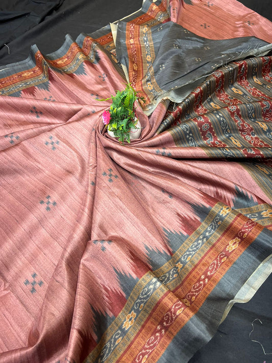 Kashvi | Semi Tussar Silk With Digital Handloom Print And Contract  Blouse