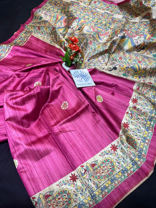Advika | Semi Tussar Silk With Digital Handloom Print And Contract  Blouse