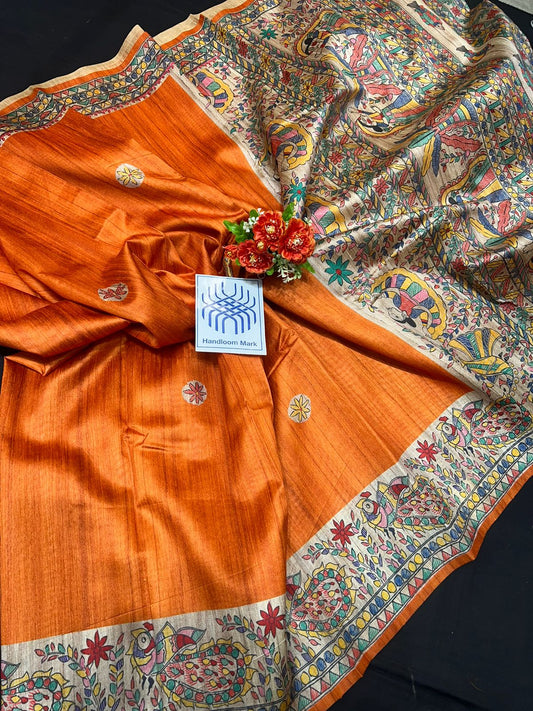 Fatima | Semi Tussar Silk With Digital Handloom Print And Contract  Blouse