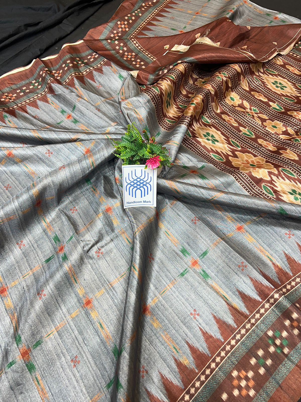 Janvi | Semi Tussar Silk With Digital Handloom Print And Contract  Blouse