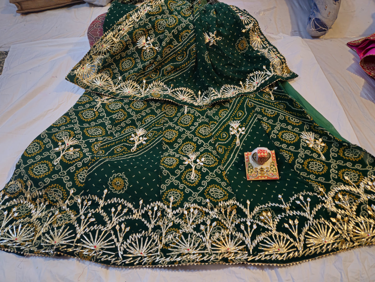 Rajeshri | Pure 60g Georgette Fabric Lahnga Rai Bandej With Kacha Gota Patti Work