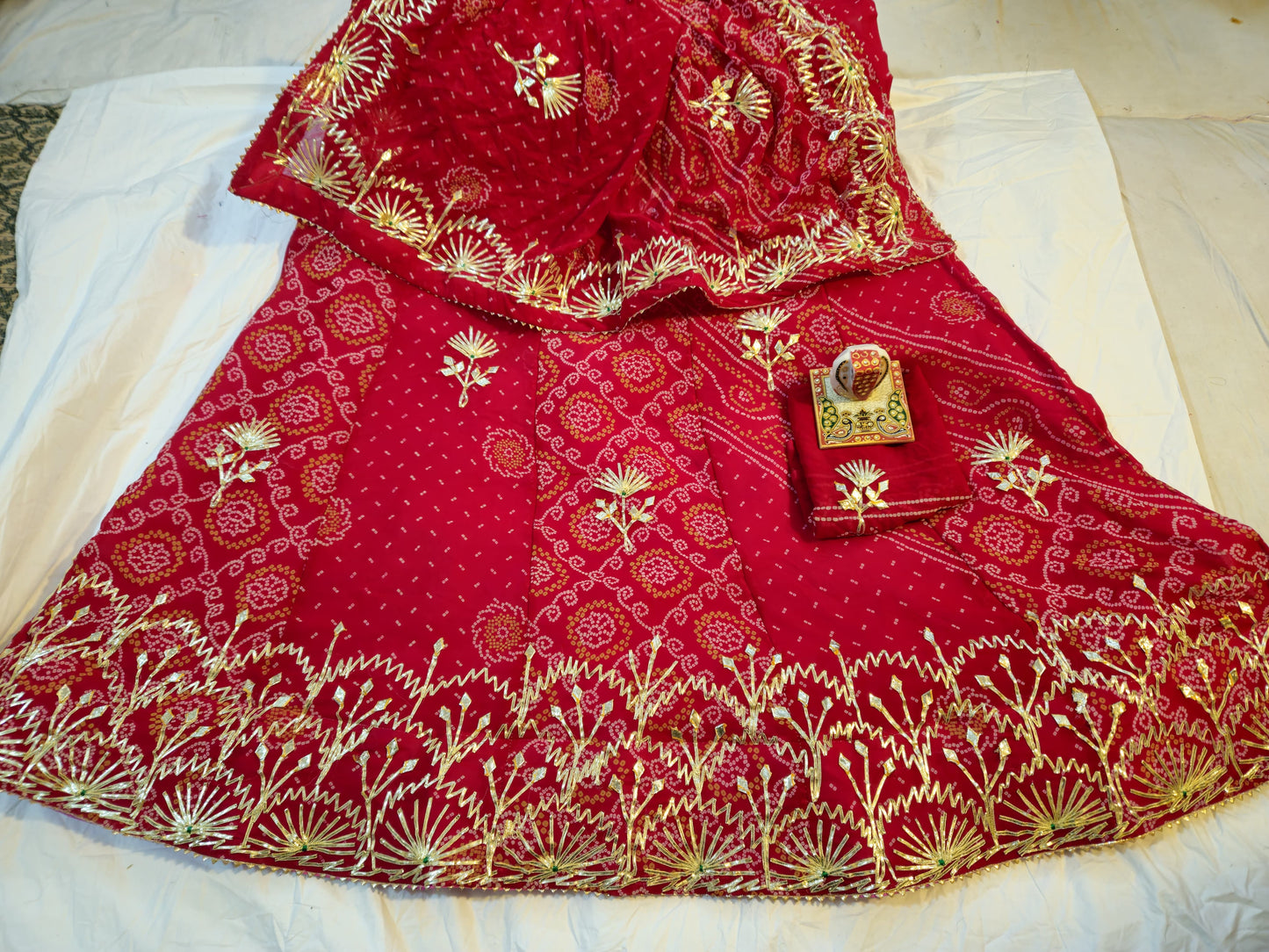 Rajata | Pure 60g Georgette Fabric Lahnga Rai Bandej With Kacha Gota Patti Work