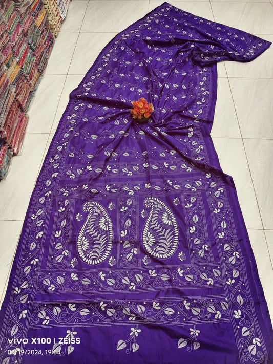 Aashi | Traditional kantha stitch on Assam silk Saree