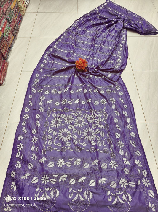 Anika | Traditional kantha stitch on Assam silk Saree