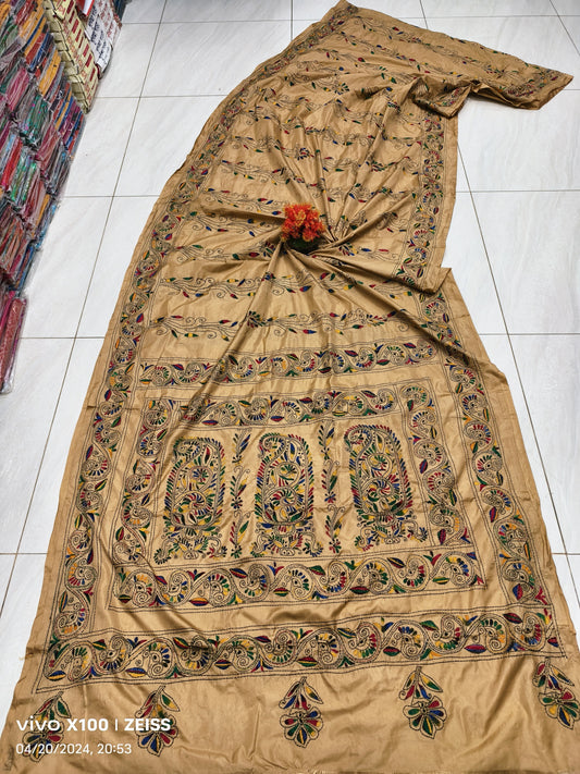 Ati | Traditional kantha stitch on Assam silk Saree