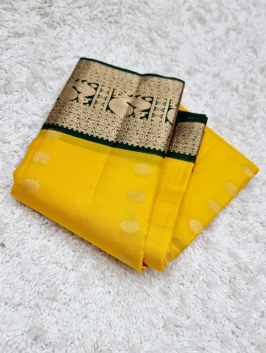 Charvi | Kanchipuram Pure Silk Yellow gold Color Saree