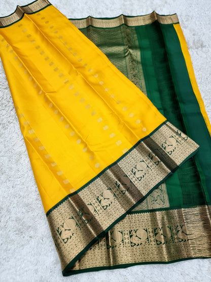 Charvi | Kanchipuram Pure Silk Yellow gold Color Saree