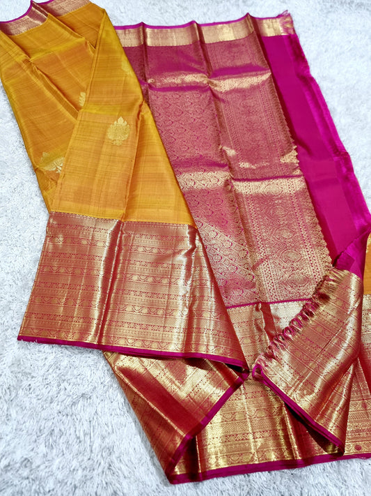 Baisakhi | Kanchipuram Pure Silk Yellow & red Saree