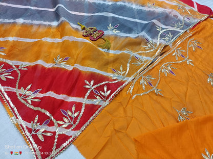 Savitri | Pure Chinon Fabric Malti Lahriya Hand-Dyed Saree