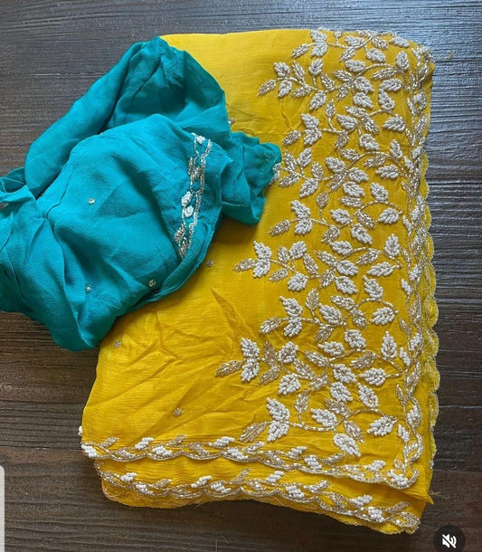 Chirana | Chinon Silk Cutdana Saree