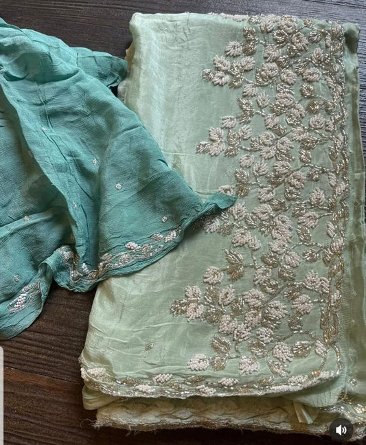 Chintna | Chinon Silk Cutdana Saree