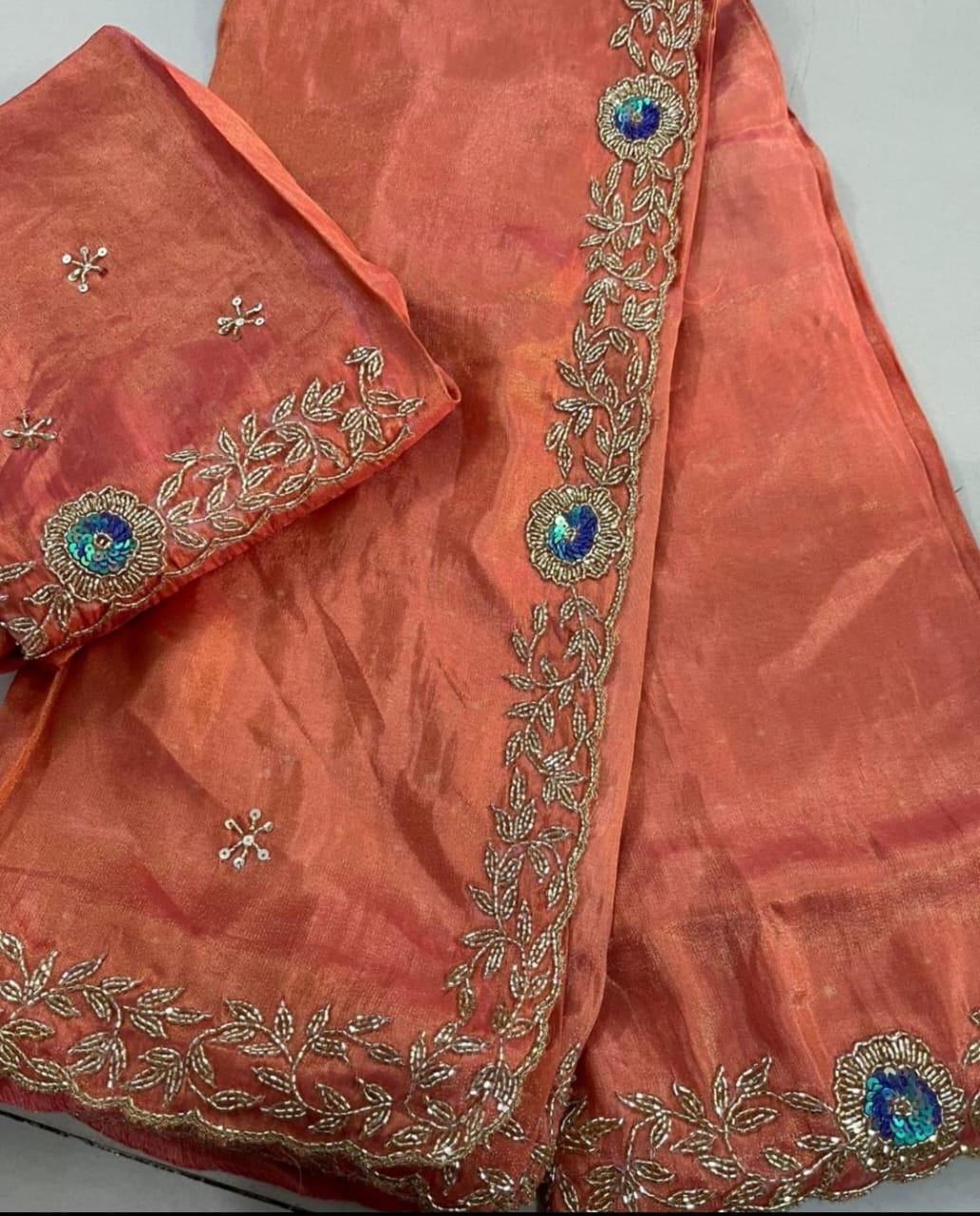 Cushana | Cutdana Work on Tissue Saree