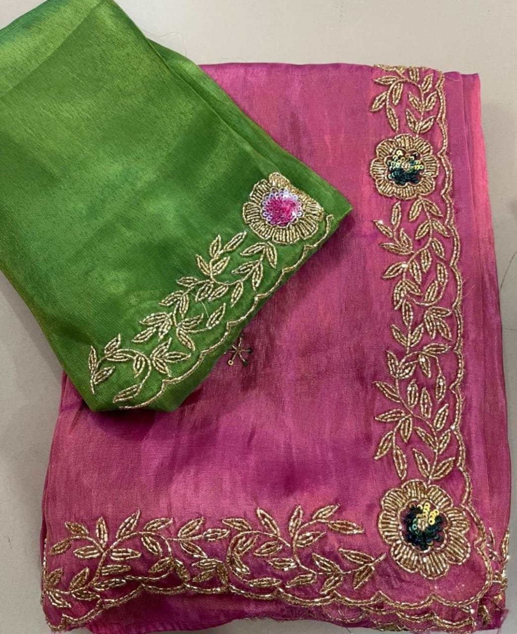 Cusha | Cutdana Work on Tissue Saree