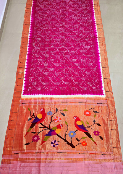 Gulab | fuchsia bandhni single muniya paithani